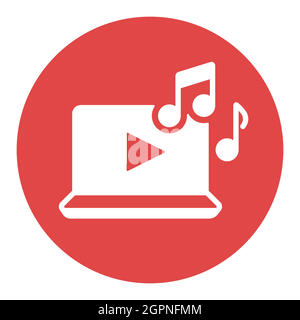 Hören Sie Musik auf dem weißen Glyphen-Symbol des Laptops Stock Vektor