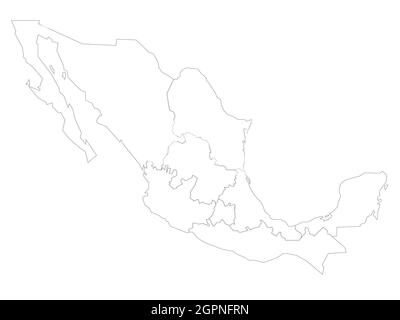 Politische Landkarte von Mexiko. Verwaltungsabteilungen - Regionen. Einfache flache leere schwarze Umrissvektorkarte. Stock Vektor
