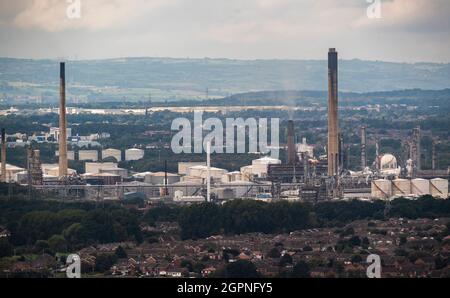 Ellesmere Port, Großbritannien, 16. September 2021. Stanlow Ölraffinerie in Ellesmere Port, Wirral, Großbritannien. Kredit: Anthony Devlin/Alamy Live Nachrichten Stockfoto