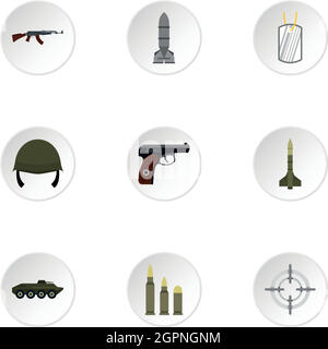 Ausrüstung für Krieg Icons Set, flachen Stil Stock Vektor