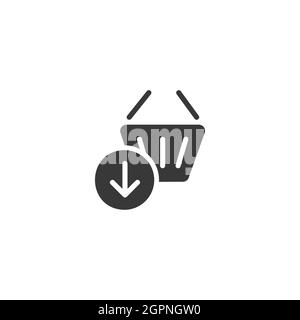 Warenkorb. Abwärtspfeil. Isoliertes Symbol. Commerce Glyphe Vektor Illustration Stock Vektor