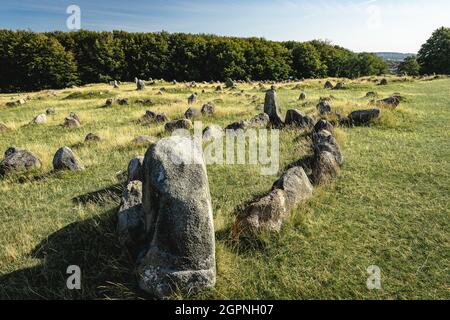 Lindhome Hoje, Begräbtseite aus der wikinger- und Eisenzeit, Aalborg Dänemark. Stockfoto