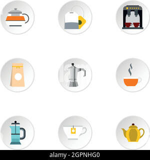 Typen von Getränke Icons Set, flachen Stil Stock Vektor