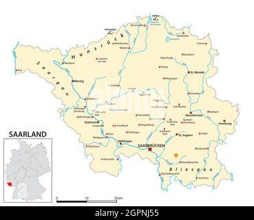 Karte des Saarlandes in deutscher Sprache Stock Vektor