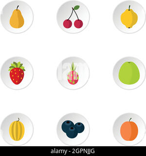 Obstgarten-Obst-Symbole festlegen, flache Stil Stock Vektor