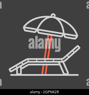 Sonnenliege Strand Liegestuhl flache Vektor-Symbol auf dunklem Hintergrund Stock Vektor