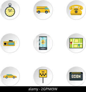 Rufen Sie Taxi Icons Set, flachen Stil Stock Vektor