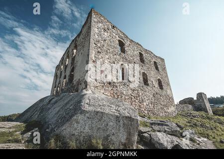 Brahehus, alte Ruine einer Burg in Uppgranna, Schweden. Stockfoto