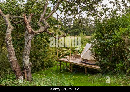 Glamping im Garten der Villa Skovly (Beths Hus), Svendborg, Dänemark Stockfoto