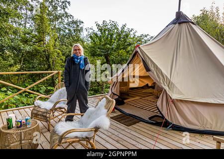 Glamping im Garten der Villa Skovly (Beths Hus), Svendborg, Dänemark Stockfoto