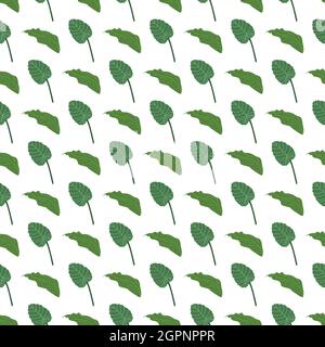 Tropische Blätter und Blumen nahtloses Muster. Botanische Textur mit grünen Blättern am Stamm und ohne. Niedlicher Babyprint für Stoff und Textil. Stock Vektor