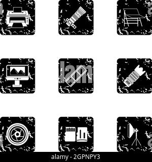 Fotografie-Symbole Grunge Stil festlegen, Stock Vektor