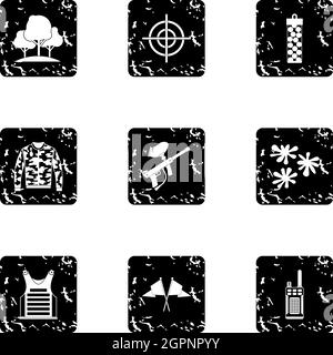 Outfit Paintball Icons Set, Grunge Style Stock Vektor