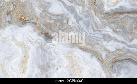 Weißer Marmor Muster mit geschweiften Grau und Gold Venen. Abstrakte Textur und Hintergrund. 2D-Darstellung Stockfoto