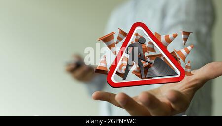 3D-Rendering von Zeichen und Symbolen für „Website in Bearbeitung“ Stockfoto