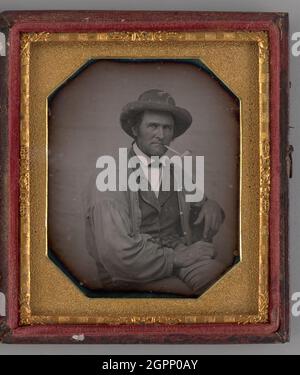 Ohne Titel (Portrait of a man with a Corncob Pipe), 1855. Daguerreotyp. Stockfoto