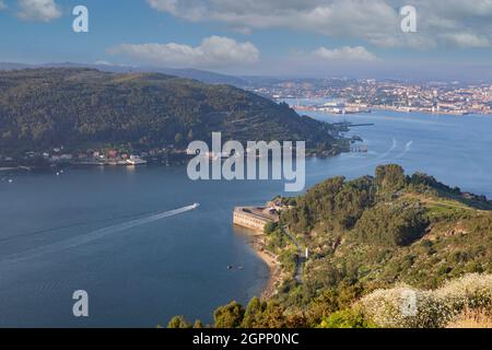 Burg San Felipe, Ferrol, A coruna, Spanien, militärische Festung, Neben dem Schloss der Palme, auf der gegenüberliegenden Seite der Ria, geschlossen und Schutz Stockfoto