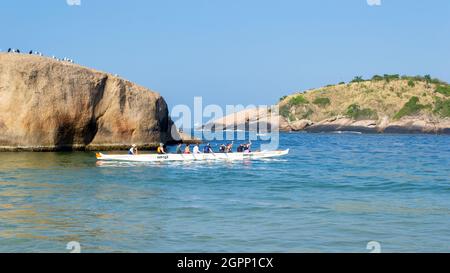 Gemeinschaftsveranstaltung für handwerkliche Fischerei, Piritininga Beach, Rio de Janeiro, Brasilien Stockfoto