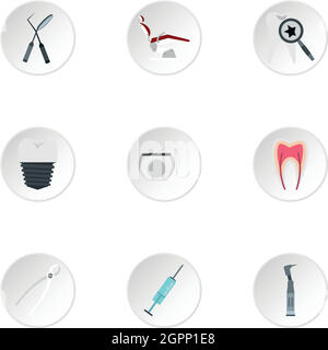 Zahnmedizin Icons Set, flacher Stil Stock Vektor