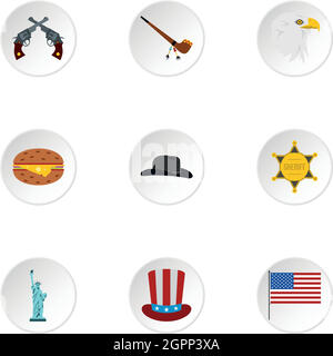Urlaub in USA Icons Set, flachen Stil Stock Vektor