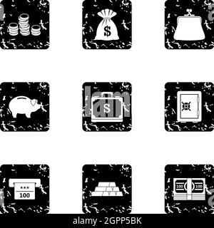 Finanz Icons Set, Grunge-Stil Stock Vektor