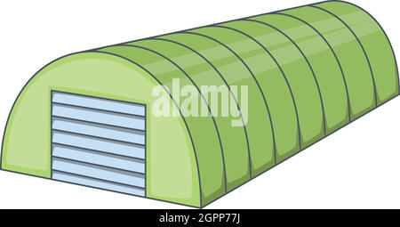 Grünen halbrunden Hangar Symbol, Cartoon Stil Stock Vektor