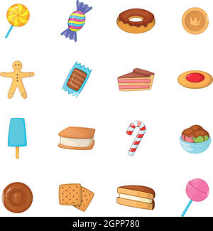 Verschiedene Süßigkeiten Icons Set, Cartoon-Stil Stock Vektor