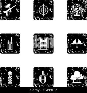 Competition Paintball Icons Set, Grunge Style Stock Vektor