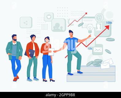 Geschäftsteam unter Führung des Leiters zum Erfolg. Konzept der Karriere oder Unternehmensführung, Teamarbeit und Teambuilding. Business Anti Crisis Management, analyti Stock Vektor