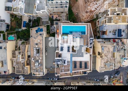 Malta, Mellieha, Luftansicht von Wohngebäuden Stockfoto