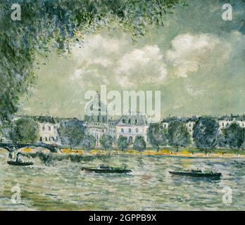 Landschaft entlang der seine mit dem Institut de France und der Pont des Arts, c. 1875. Stockfoto