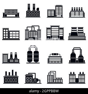Industriebau Icons Set, einfachen Stil Stock Vektor