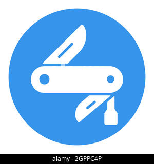 Jackmesser Vektor weißes Glyphen-Symbol. Camping- und Wanderzeichen Stock Vektor