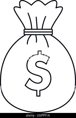 Tasche mit Dollar-Symbol, Umriss-Stil Stock Vektor