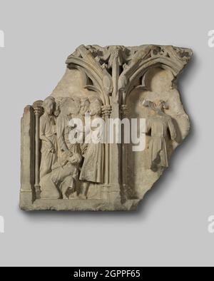 Fragment eines Altarstückes mit dem Verrat Christi und dem Selbstmord von Judas, 1300/1325. Stockfoto