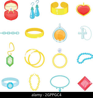 Schmuck Artikel Icons set, cartoon-Stil Stock Vektor