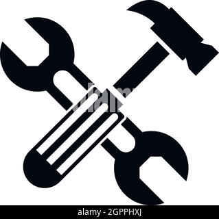 Hammer und Schraube Schraubenschlüssel-Symbol, einfachen Stil Stock Vektor