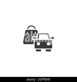 Einkaufstasche und Auto. Abholung im Laden. Isoliertes Symbol. Commerce Glyphe Vektor Illustration Stock Vektor