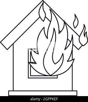 Haus auf Feuer-Symbol, Umriss-Stil Stock Vektor