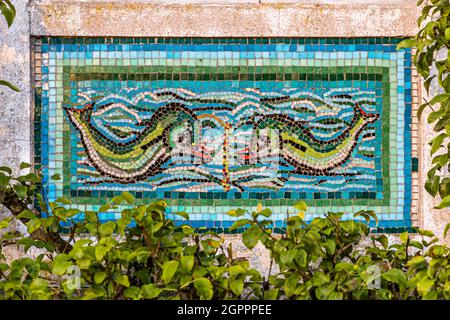 Wandmosaik in der Villa Skovly (Beths Hus), Svendborg, Dänemark Stockfoto