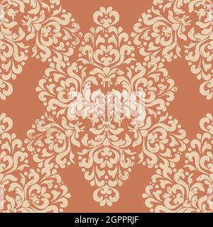 Nahtlose Vintage Distressed Hintergrund. Orientalisches Damast-Ornament mit Grunge und Abstrümmung. Rosa und Beige. Vintage Muster für Stoff, Tapete und Stock Vektor