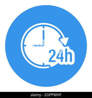 Service 24 Stunden Vektor flache weiße Glyphe Symbol Stock Vektor