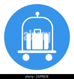 Gepäck, Gepäck, Koffer auf Trolley-Vektor weißes Glyphen-Symbol Stock Vektor