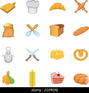 Bäckerei Icons Set, Cartoon-Stil Stock Vektor
