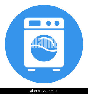 Waschmaschine flach Vektor isoliert Zeichen weiße Glyphe Symbol Stock Vektor