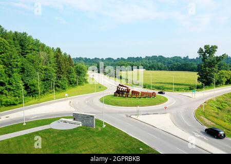 Eine Luftaufnahme des Kreisels in St. Thomas, Ontario, Kanada Stockfoto