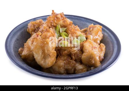 Orangefarbenes Huhn auf weißem Hintergrund isoliert Stockfoto