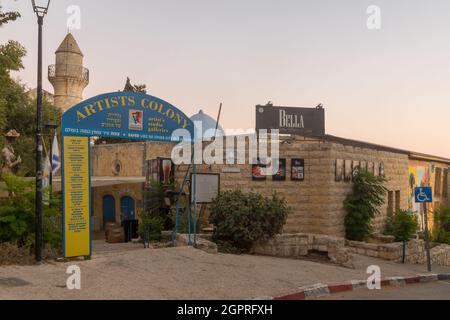 Safed, Israel - 28. September 2021: Sonnenuntergang-Ansicht des Künstlerviertels, in der Altstadt von Safed (Tzfat), Israel Stockfoto