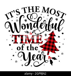 Es ist die schönste Zeit des Jahres - Kalligraphie Phrase für Weihnachten. Handgezeichnete Schriftzüge für Weihnachtskarten, Einladungen. Gut für T-S Stock Vektor