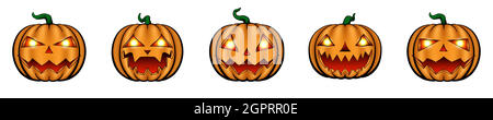 Cartoon halloween Kürbisse, Spooky Jack O' Lantern isoliert auf weiß. Stock Vektor